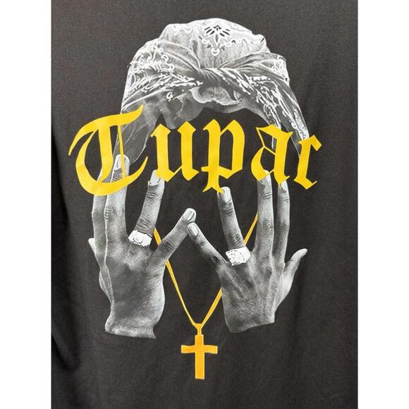 Tupac Black Short Sleeve T-Shirt Size Small Polyester Heat Transfer Image - Picture 1 of 6